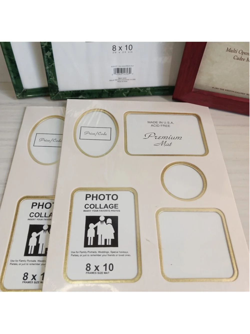 Lot Of Photo Collage 8x10. 2 Matts, 2 Green Frames, 1 Red Retro Family Pictures